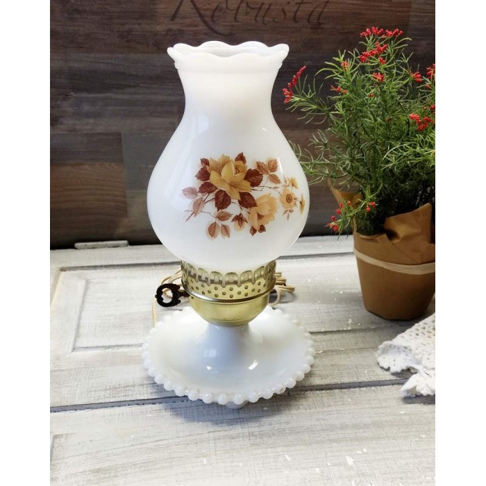 Lampe vintage Milk Glass Fleur d'Automne